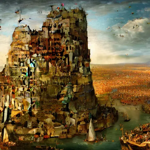 01219-3012319994-A realistic photo of the Babel tower, 4k, detailed, trending in artstation, fantasy vivid colors, photorealism, professional his.webp